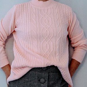 (SOLD) KAREN SCOTT Pink Size S Cable Knit with two different patterns knits